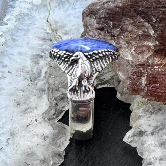 Carolyn Pollack Sterling Silver Oval Sodalite Double Eagle Unisex Ring Size 11 - Picture 6 of 10